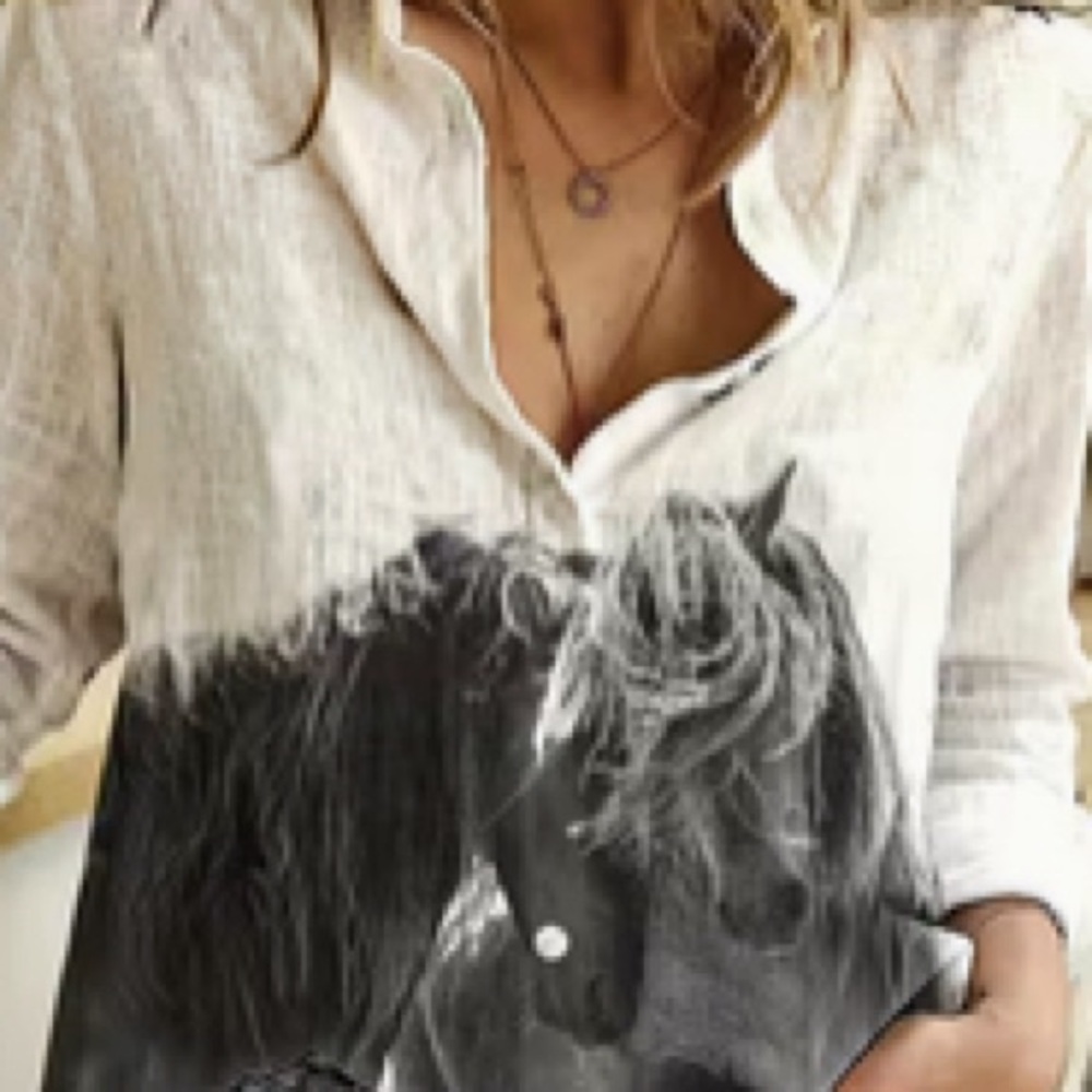 Stylish White and Black Horse Print ladies blouse - Picture 6 of 6